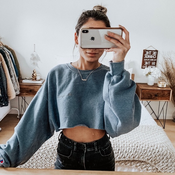 Blue Champion Cropped Crew Neck Sweatshirt - Picture 3 of 6